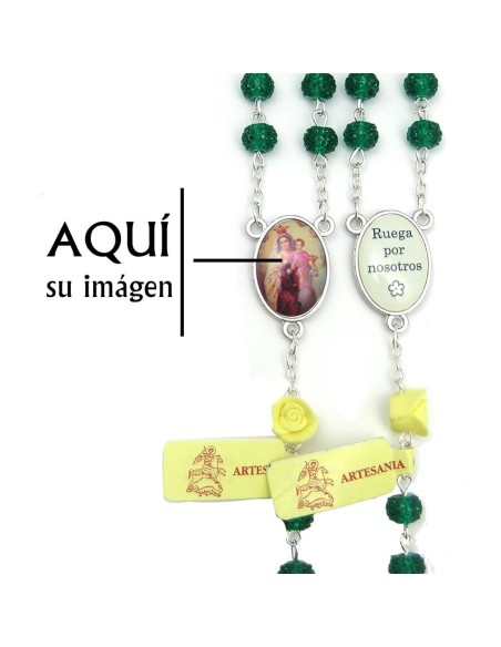 Rosario Cristal Granulado 6Mm Verde Con Rosas En Los Paters