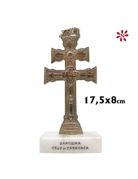 Cruz Caravaca Metal Dorada Con Base Sin Angeles 18X8cm