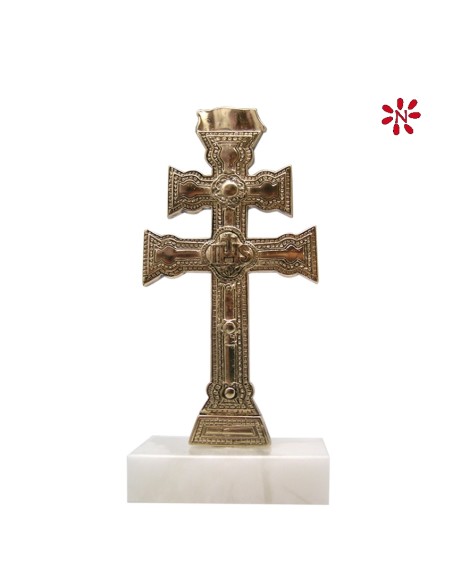 Cruz Caravaca Metal Dorada Con Base Sin Angeles 18X8cm