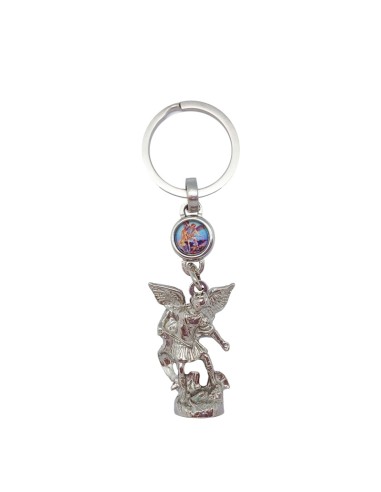 Llavero San Miguel Metal Figura Relieve Plateado