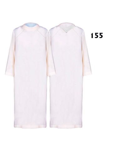 Alba Lisa Blanca Cuello Redondo Con Cenefa Dorada Cruces Y Espigas En Mangas Y Bajo T-55