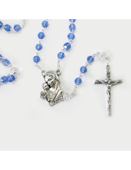 Rosario Cristal Tallado Azul 8Mm Paters Cristal Con Copeta