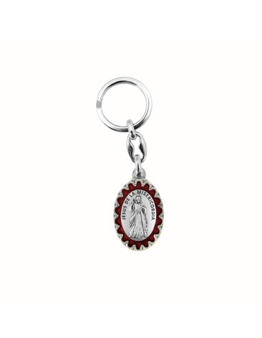 Llavero Ovalado Esmalte Rojo Jesus Misericordioso