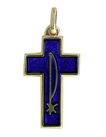 Cruz Esmalte Azul Paloma Y Pax Borde Dorado 4X2. 2Cm