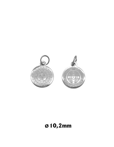 Medalla San Benito acero 12mm grabada a laser con anilla