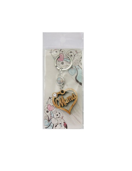 Llavero Madera Olivo Forma Corazon Mama Con Foto Para Personalizar En Blister