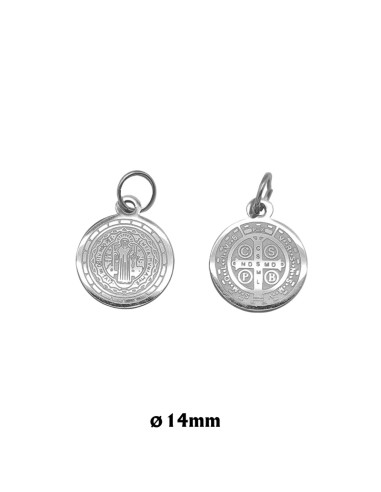 Medalla San Benito acero 14mm grabada a laser con anilla