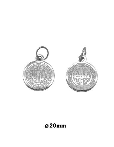 Medalla San Benito acero 20mm grabada a laser con anilla