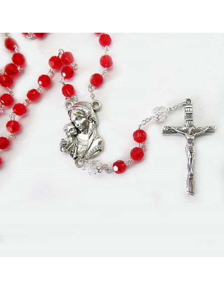 Rosario Cristal Tallado Rojo 8Mm Paters Cristal Con Copeta