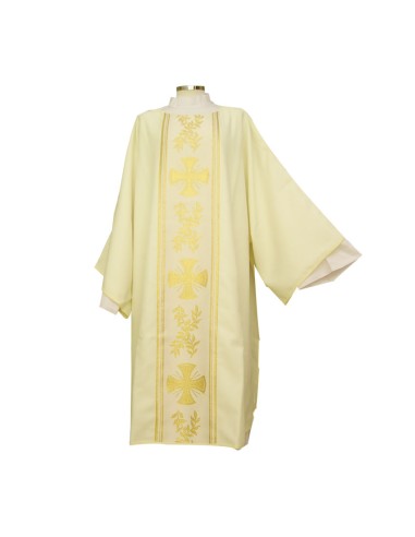 Dalmatica Estampada Con Galon Cruces Con Ramas De Olivo Alternadas