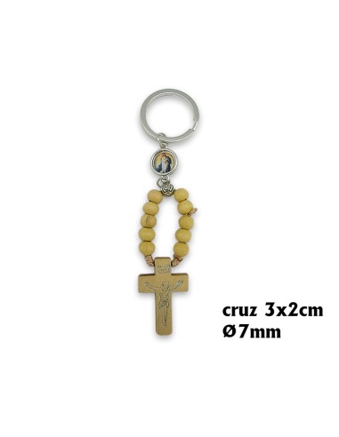 Llavero Decena Madera Clara Con Cristo Serigrafiado En Cruz