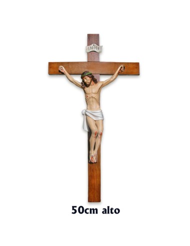 Crucifijo Madera Con Cristo 51cm En Resina Policromada 100x55cm