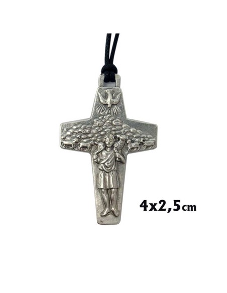 Cruz Metal Buen Pastor 7X5cm Con Espiritu Santo Y Rebaño Ovejas