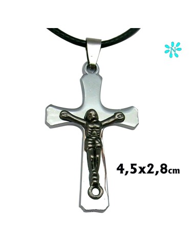 Cruz Colgante Acero Plana 4. 5x2. 8cm Con Cristo Relieve