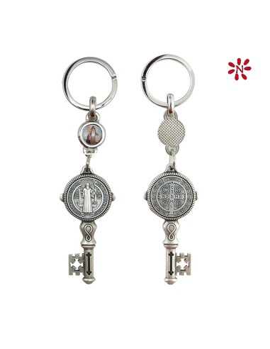 Llavero Metal Llave Antigua San Benito Con Foto En Anillo Superior Para Personalizar
