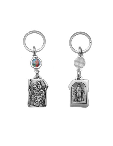 Llavero Metal San Cristobal Y Virgen Milagrosa Pergamino Con Foto Personalizada 38x25mm