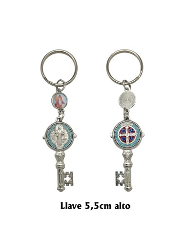 Llavero Metal San Benito llave antigua con esmaltes
