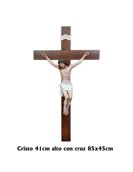 Crucifijo Madera Con Cristo 41Cm En Resina Policromada 85X45cm