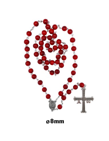 Rosario Cristal Rojo 8Mm Maria Virgen...