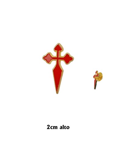 Pin Cruz De Santiago Esmalte Rojo Borde Dorado 2cm