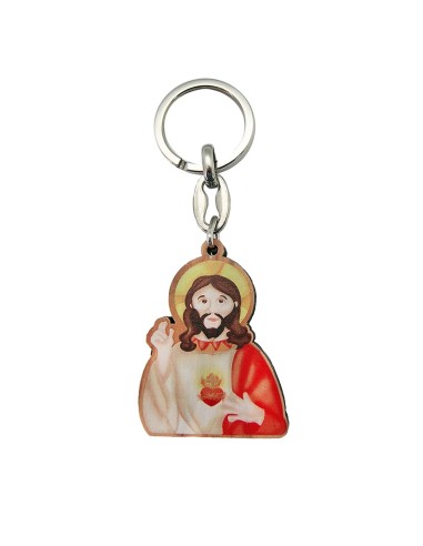 Llavero Madera Corazon De Jesus Silueta A Color