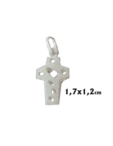 Cruz Plata Ancha Calada Punteada 17X12mm