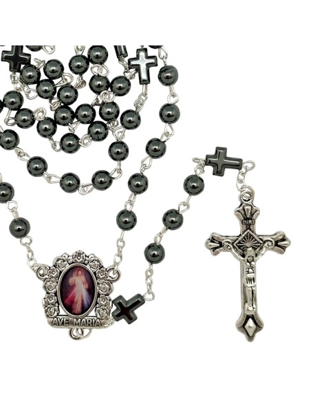 Rosario Hematita Liso 6Mm Paters Cruz Hematita
