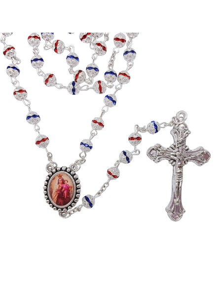 Rosario cristal rojo y azul 6mm con copeta
