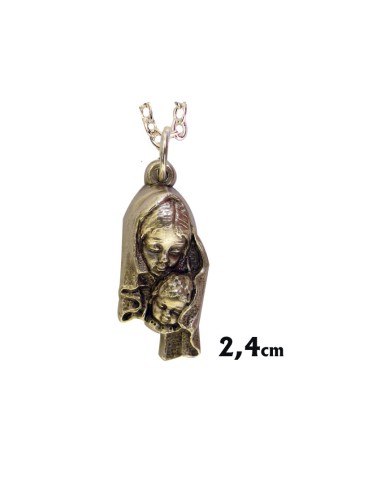 Medalla Metal Virgen Con Velo Y Niño Solo Las Cabezas 24mm Con Caja Y Cadena