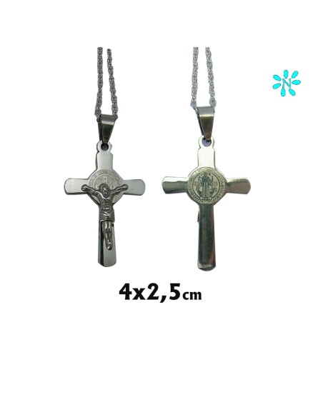 Cruz San Benito Acero 40X25mm Con Cadena De Acero