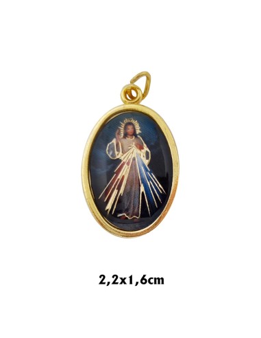 Medalla Metal Dorada Oval Foto Brillo Cristo Misericordioso 22x16mm