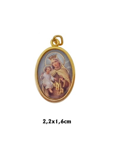 Medalla Metal Dorada Oval Foto Brillo Virgen Carmen 22x16mm