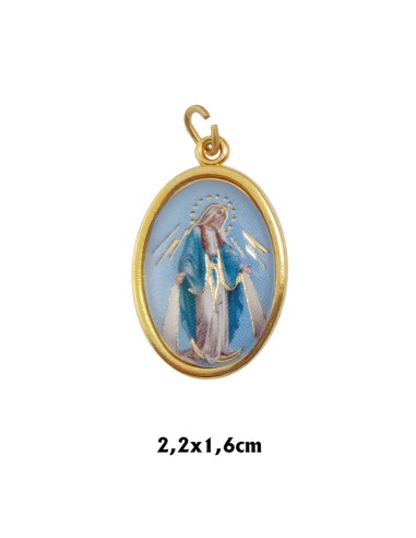 Medalla Metal Dorada Oval Foto Brillo Virgen Milagrosa 22x16mm