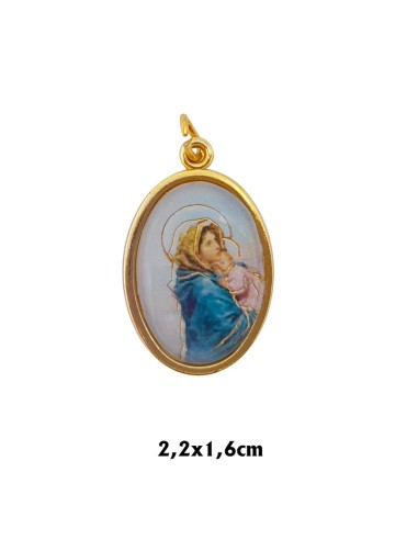 Medalla Metal Dorada Oval Foto Brillo Virgen Ternura 22x16mm