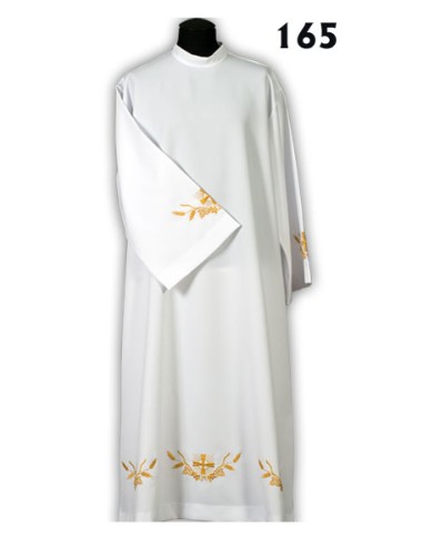 Alba Lisa Bordada Cruz Con Espigas Doradas Cremallera Al Hombro N33 Talla 165