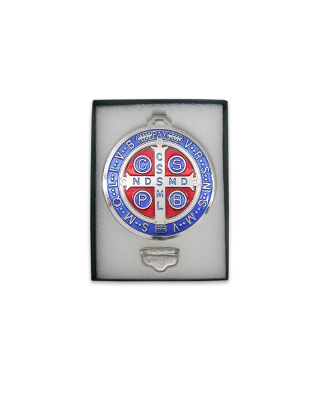 Medallon San Benito 13Cm Metal Con Esmalte Y Base Suelta En Caja