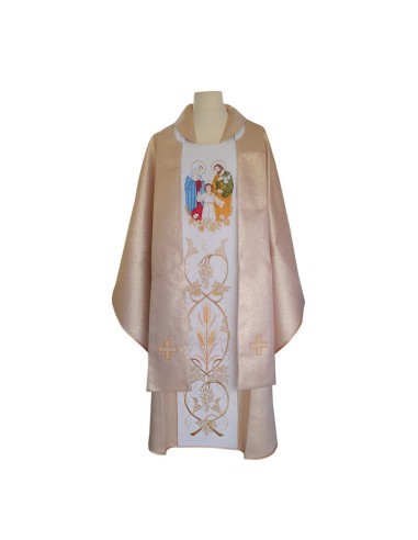 Alba Lisa Blanca Cuello Redondo Con Cenefa Dorada Cruces Y Espigas En Mangas Y Bajo T-40
