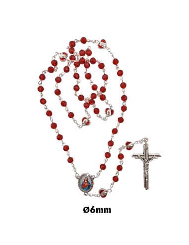 Rosario Cristal Rojo 6Mm Tallado Con...