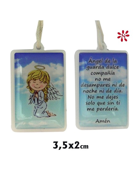 Colgante Infantil 3. 5X2 Cm Angel De La Guarda Azul En Blister