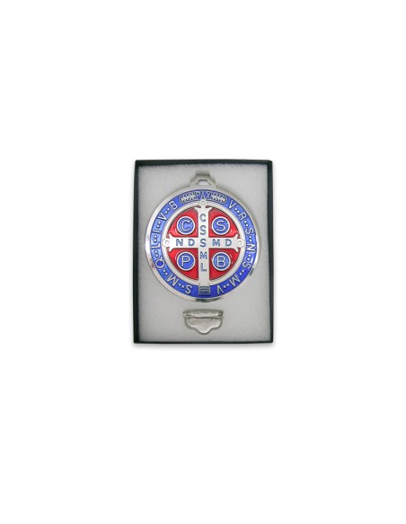 Medallon San Benito 9Cm Metal Con Esmalte Y Base Suelta En Caja