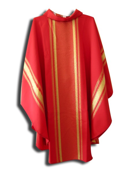 Casulla Estampada Tipo Damasco Con Galon Cruz Y Espiga Fina Caliz Y Forma N375 Blanca