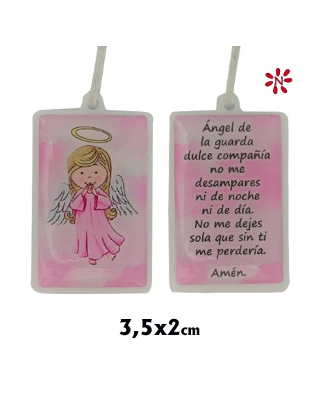 Colgante Infantil 3. 5X2 Cm Angel De La Guarda Rosa En Blister