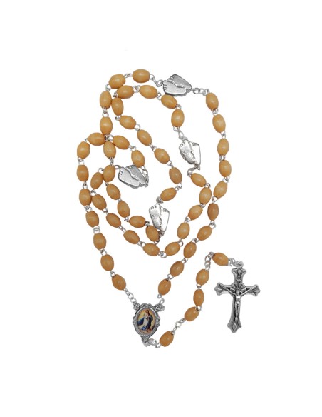 Rosario Madera Oval 8x6mm Del Peregrino Con Dos Pies En Los Paters