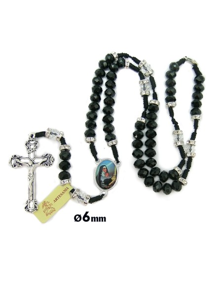 Rosario Cuerda Bola Negra Cristal Opaca 8Mm Con Piedras En Paters