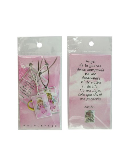 Colgante Infantil 3. 5X2 Cm Angel De La Guarda Rosa En Blister