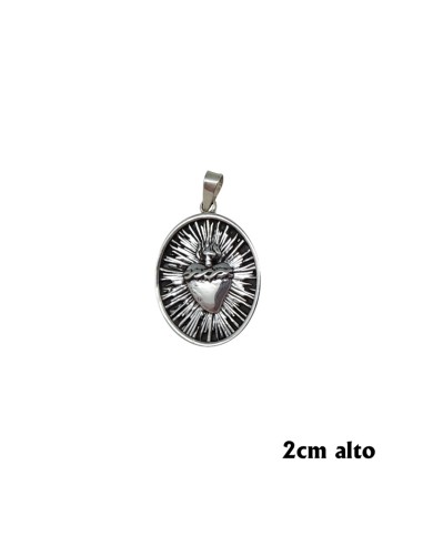 Medalla Plata Oval Corazon De Jesús 22mm