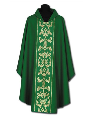 Casulla Estampada Con Galon Espiga Tipo Lis Dorada N360 Verde