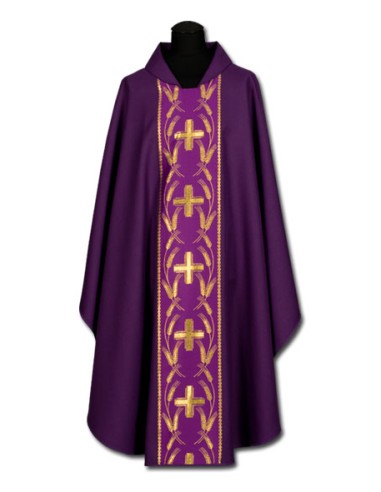 Casulla Estampada Con Galon Cruces Y Espigas Entrelazadas En Circulos N363 Morada