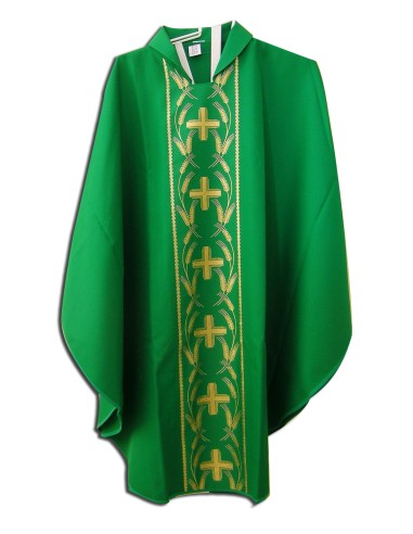 Casulla Estampada Con Galon Cruces Y Espigas Entrelazadas En Circulos N363 Verde