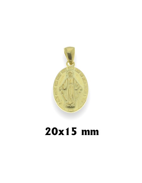 Medalla Plata Dorada Oval Virgen Milagrosa 20X15 Mm Enganche Grueso